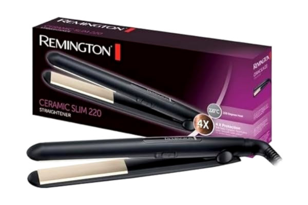 Remington  plattång, 2 temperaturer på 180 och 220°c, 4x skydd: antistatisk, keramisk, turmalinbeläggning för jämn värmefördelning, lägre statisk laddning och silkeslen glans, S1510