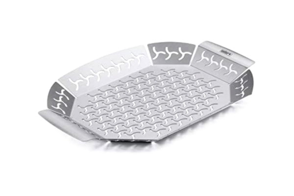 Weber  Premium Grillkorg - Stor (36 x 26 cm), Värmebeständig & diskmaskinssäker BBQ-grillskål i rostfritt stål, Idealisk för tillbehör (kött, grönsaker), passar alla grilltyper - Silver (6678)