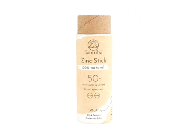 Suntribe  Natural Mineral Zinc Sun Stick SPF 30/30 g, Reef Safe, Mineralisk, Ekologisk Zinksolkräm/Sunstick för Sport & Surf - Mycket Vattenresistent - Zero Waste - Original White