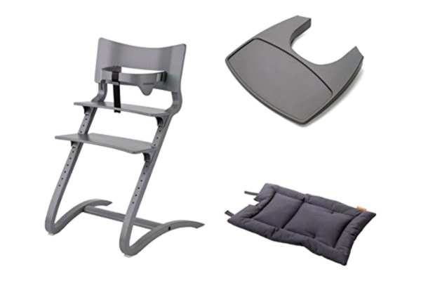 Leander  Chaise haute pour enfant avec arceau pour bébé + plateau gris + coussin gris foncé