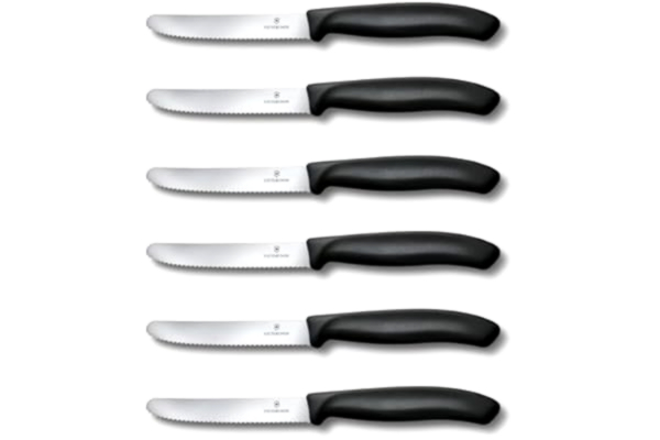Victorinox  Swiss Classic 6 delars tomatknivar med tandad egg, 11 cm blad, rostfri, tillverkad i Schweiz, svart