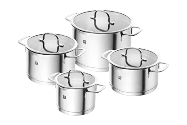 Zwilling ZWILLING TrueFlow Kochtopfset, 4-teilig, Edelstahl, Mit Ausgießfunktion, Induktionsgeeignet, Silber