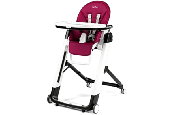Peg Perego  Siesta Follow Me - Berry - Design hoge stoel met baby ligfunctie en Stop&Go-systeem met geheugenfunctie, imitatieleer, wit-rood