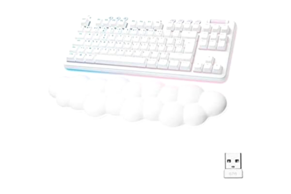 Logitech  G 715 Trådlöst mekaniskt gamer-tangentbord med RGB-belysning LIGHTSYNC, LIGHTSPEED, linjära brytare (GX röd) och handledsstöd för tangentbord, PC- och Mac-kompatibel, franska AZERTY - vit