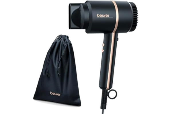Beurer  HC 35 Hårfön, kompakt hårtork med jonisk funktion för glänsande och smidigt hår, stylingmunstycke ingår, 1600-2000 Watt, svart/rosa