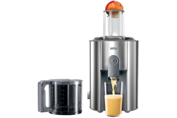 Braun Brun juicepress J700 – multiquick 7 högpresterande juicepress med stort påfyllningsfack för hela frukten, antidroppsystem, 4-vägs säkerhetssystem, kraftfull 1 000 W motor, silver