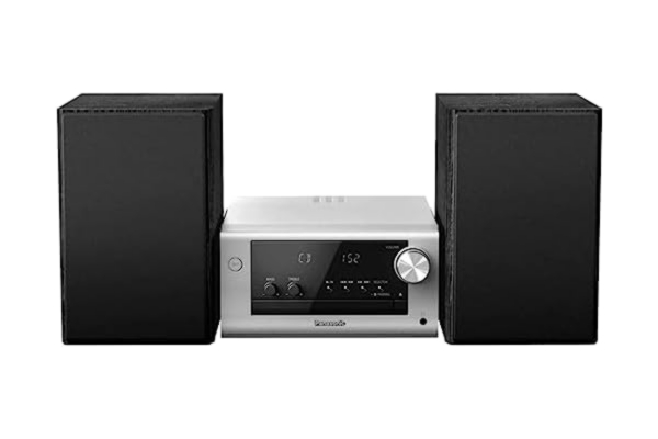 Panasonic  SC-PM704EG-S kompakt Micro HiFi stereosystem med CD, DAB+/FM-radio, USB och Bluetooth, 80 W högtalare, baskontroll, silver