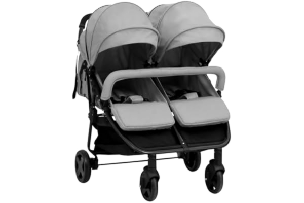 vidaXL Syskonvagn ljusgrå och svart stål