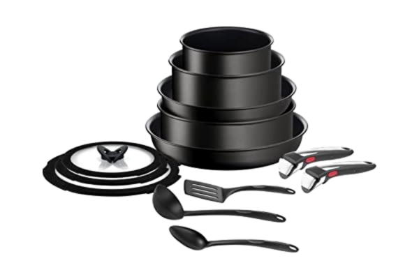 Tefal  Ingenio 13-delat köksredskapsset, non-stick beläggning, induktionssäker, stekpannor, lock, handtag, kökshjälpmedel, L3959343, svart, 24/28 cm
