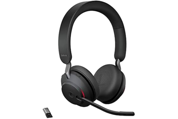 Jabra  Evolve2 65 trådlöst headset - Bullerdämpande Microsoft Teams-certifierade stereohörlurar med lång batteritid - USB-A Bluetooth-adapter - svart