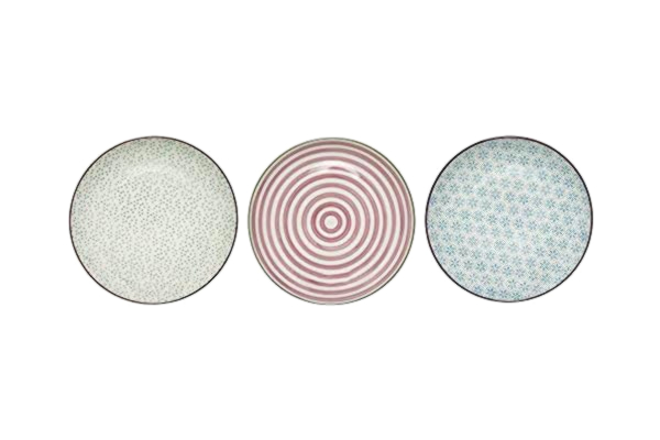 Bloomingville  Tallrik Patrizia, blå grön rosa, keramik, set om 3