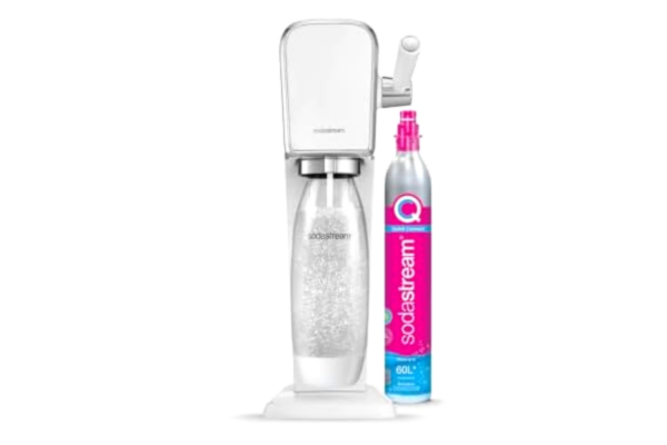 SodaStream Sodastream Vit konst, vattenbehållare för omvandling av vatten till mousserande vatten, inklusive fylld cylinder Co2, 1 liter flaska, 18,4 x 29,7 x 44,4 cm
