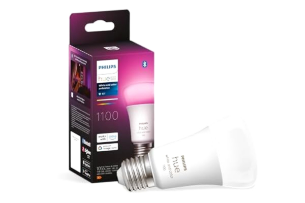 Philips  Hue White & Color E27 9W Smart LEDlampa (1pack), dimbar belysning för smart hem med 16 miljoner färger, för sovrum, vardagsrum & kök, Bluetooth/Zigbee, röststyrning med Alexa, Google, Siri