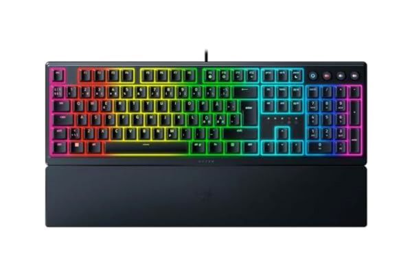 Razer  Ornata V3 - Gaming-tangentbord med låg profil (Mecha-Membrane Switch, UV-belagda knappsatser, magnetiskt Soft-Touch handledsstöd, RGB Chroma) NORDIC Layout | Svart