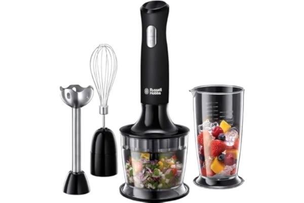 Russell Hobbs  3-i-1 stavmixer, 2 hastigheter, pulsfunktion, 1,2L kapacitet, BPA-fria delar, ballongvisp, minihackare, tål diskmaskin, 500W, Matte Black 24702-56