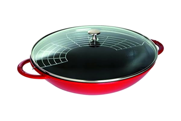 Staub  40509-898-0 Cast Iron Wok, including Glass Lid and Removable Grid Insert, Suitable for induction, Ø 37 cm, 5.7 L, Cherry Red