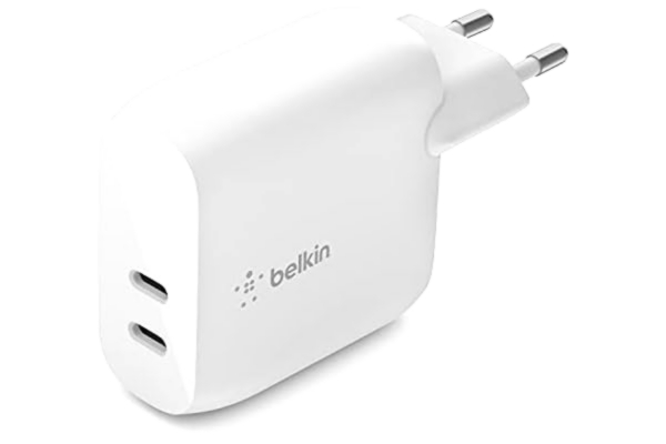 Belkin  USB-C väggladdare 40 W (dubbla USB-C portar för 20 W per port för laddning med Power Delivery för iPhone 14/14 Plus, 13, 12, 12 Pro, 12 Pro Max, Mini, iPad Pro, Galaxy och fler)