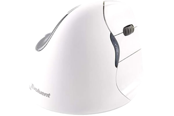 Evoluent  – uppfinnare av den vertikala musen – VM4RB ergonomisk vertikal mus vit Bluetooth för Mac, högerhänta till stor, skulpterad för komfort, minskar belastningen på handleden, 4 hastigheter