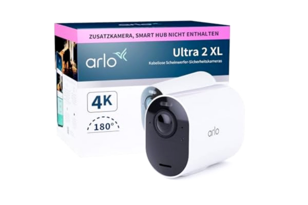 Arlo  Ultra 2 XL utomhuskamera, 4K UHD, trådlös CCTV, 12-månaders batteri, mörkerseende, väderbeständig, ljus spotlight, 2-vägs ljud, endast kamera, Arlo Secure Trial ingår