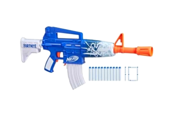 NERF Nerf Fortnite Blue Shock Dart Blaster, magasin med 10 darts, 10 Elite Nerf-darts, lås upp koden