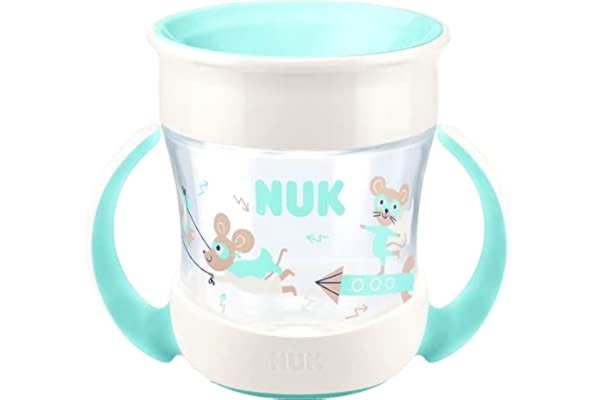 Nuk NUK Mini Magic Cup pipmugg | 360° spillsäker kant | Från 6 månader | Lättgreppade handtag | BPA-fri | 160 ml | mus (blå)