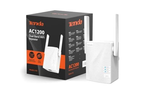 Tenda  A18 AC1200 Dual Band Universal WiFi Repeater, Broadband/Wi-Fi Extender, Wi-Fi Booster/Hotspot, med 1 Ethernet-port, fungerar med alla routrar