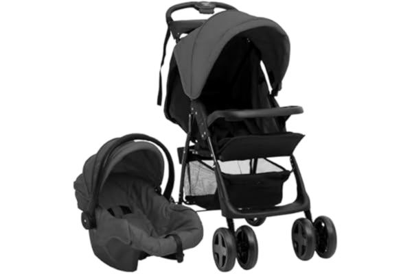 vidaXL  Barnvagn 3-i-1 mörkgrå och svart stål, barnvagnar, vagn, bilsits, sittvagnar, vagnar, bilsitsar, bilbarnstol, bilbarnstolar