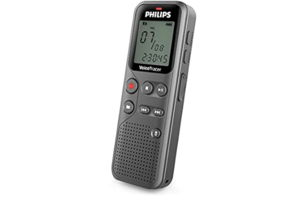 Philips  VoiceTracer Audiorder DVT1120 – Mono WAV/PCM, 46 timmar, 8 GB, one-touch-inspelning, USB PC-port, grå