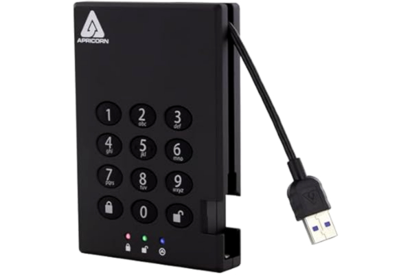 Apricorn  A25-3PL256-2000, Nummerkrypterad Extern Hårddisk, Svart, 2TB