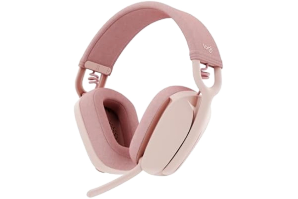 Logitech  Zone Vibe 100 lätta trådlösa örontäckande hörlurar med brusreducerande mikrofon, avancerat multipunkt Bluetooth-headset, fungerar med Teams, Google Meet, Zoom, Mac/PC - Rosa
