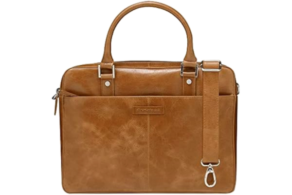 dbramante1928  - Rosenborg laptopväska 16 tum för kvinnor och män – väska med strukturerade läderhandtag och en justerbar axelrem – tillverkad av äkta fullnarvsläder – ljusbrun (2:a generationen)