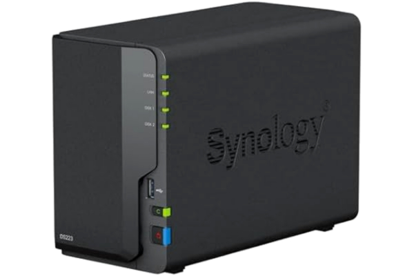 Synology  DS223 NAS för 2 hårddiskar (Realtek RTD1619B, fyrkärnig, 2 GB ram, 1 x RJ-45 1 GbE LAN-port)