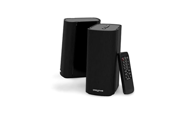 Creative  T100 Kompakt 2.0 Hi-Fi-skrivbordshögtalare, upp till 80 W toppeffekt med Bluetooth 5.0, optisk ingång, för datorer och bärbara datorer