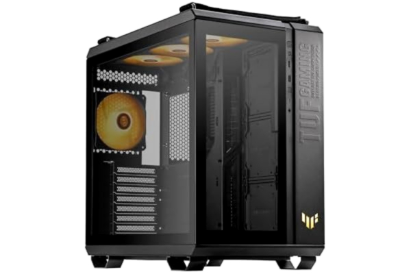 Asus ASUS TUF GAMING GT502 PLUS TG ARGB BLACK fodral för PC, Mid ATX, Dubbelkamera, verktygslösa sidopaneler, USB 3.2 Gen2 Type-C, 4 ARGB-fläktar förinstallerade, svart