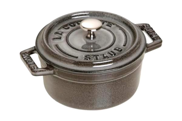 Staub STAUB Mini Cocotte, rund med lock 10 cm, 0,25 l, lämplig för induktion, med matt svart emaljering inuti grytan, grafitgrå