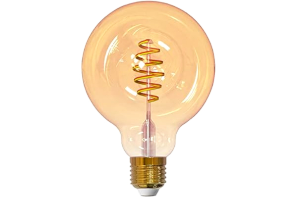 Airam AIRAM Smarta Hem Filamnet LED glob 95mm CCT - WiFi Filament LED-lampa, Amber spiral - 5,5 Watt med E27 Sockel Glödlampa 1800-3000 med 350 lumen - 15000 Timmars Brinntid