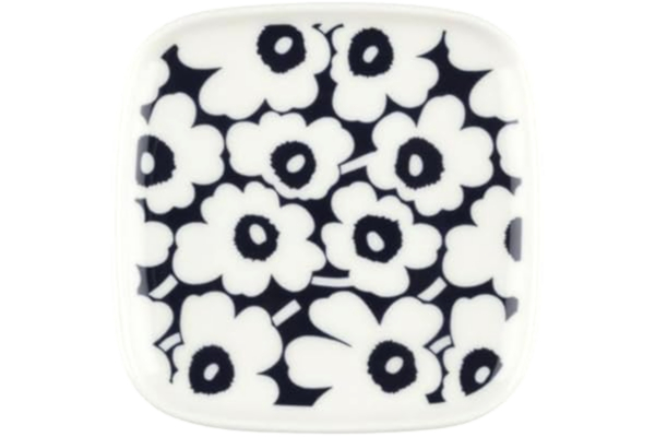 Marimekko  Oiva/Pikkuinen Unikko-platta 10 x 10 cm, 10 x 10 – dk.blå, vit