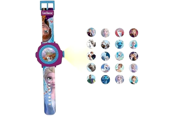 Lexibook  – Frozen 2 Justerbar projektionsklocka med digital skärm – 20 bilder av Elsa, Anna och Olaf – för barn/flickor – Blå och lila – DMW050FZ