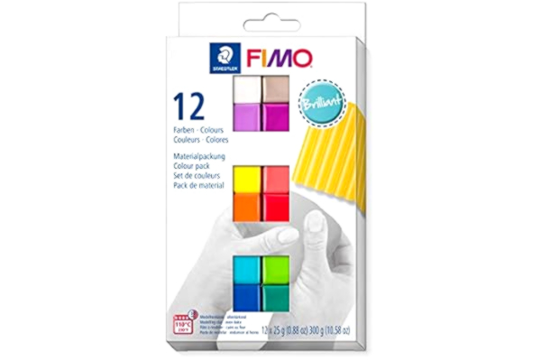 Staedtler STAEDTLER ofenhärtende Modelliermasse FIMO, 12 x 25g Blöcke in Brillant Farben, besonders geschmeidig und höchst formstabil, für filigrane Ergebnisse, höchste Qualität, 8023 C12-2