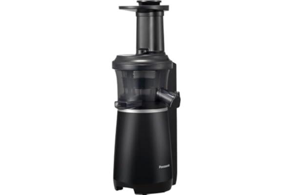 Panasonic  Långsam juicer MJ-L501 elektrisk frukt- och grönsakssaftpressare, 150 W, rostfritt stål och plast, elegant och smal design, tillbehör till frysta ingredienser, svart