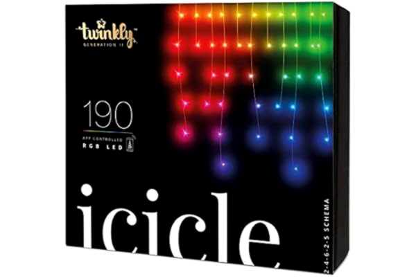 Twinkly  TWI190STP-TEU 4.3mm RGB Ljusslinga Istapp, Transparent Tråd, 190 LED, WiFi, Gen II, IP44, 5m Längd