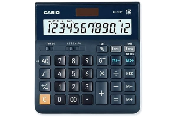 Casio  bordsräknare DH-12ET 12-siffrig styrberäkning total summa minne sol-/batteridrift