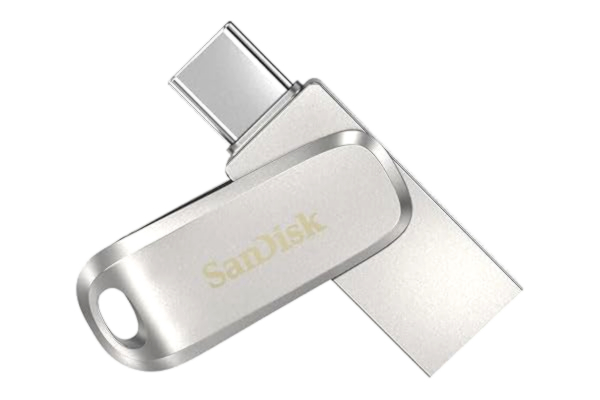 SanDisk  256GB Ultra Dual Drive Luxe, USB Type-C Flashminne, med reversibla USB-kontakter, Type-C och Type-A, för mobiler, plattor, Mac- och PC-datorer upp till 400 MB/s, helt i metall, Silver