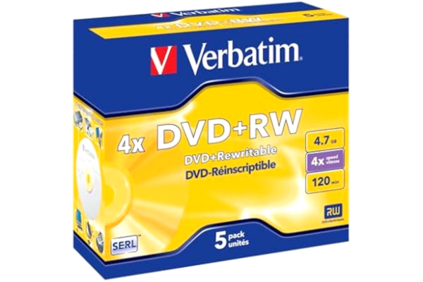 Verbatim  43229 DVD+RW 4x skiva i icke tryck juvelfodral (paket med 5)