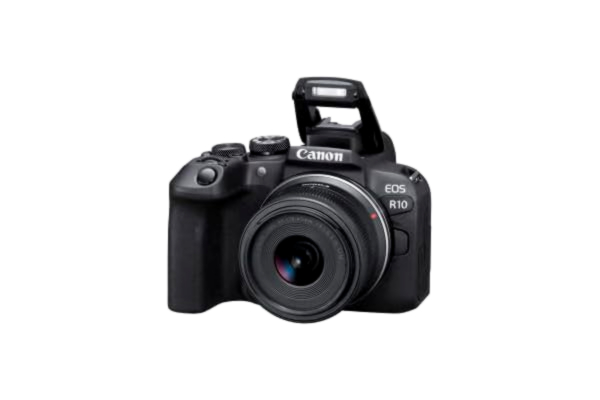 Canon  EOS R10 Spegelfri kamera + RF-S 18-45 mm F4,5-6,3 är STM-objektiv + adapter EF-EOS R (hybridkamera, DSLR-uppgradering, 15 B/s, 4K-videor, Dual Pixel CMOS AF II Focus System, WLAN) svart