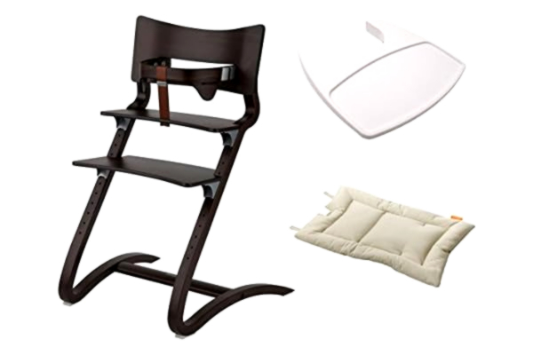 Leander Chaise Leander noyer – Chaise haute – Chaise enfant – Adultes Chaise avec Baby Anse + Plateau Blanc + coussin Vanille