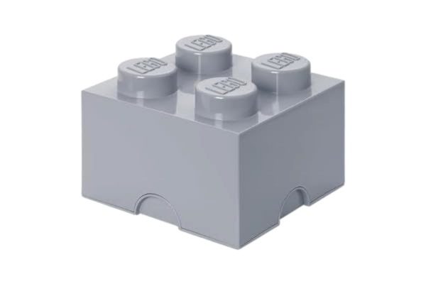 LEGO  Förvaringskloss 4 pluppar, stapelbar förvaringslåda, 5,7 l, Grå