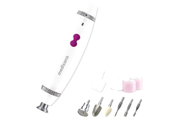 Medisana medisana MP 840 elektrisk manikyr- och pedikyrsats med 7 nagelvårdsapparater, 3 hastighetsnivåer för naglar, nagelband och förhårdnader