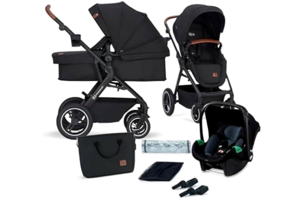 KinderKraft Kinderkraft B-TOUR Barnvagn 3 i 1, Kombivarn, i-Size, Bilbarnstol 40-75 cm, vattentätt material med UPF50+-filter, Hopfällbar, XL sätet, Tillbehör medföljer, för 22 kg, Svart
