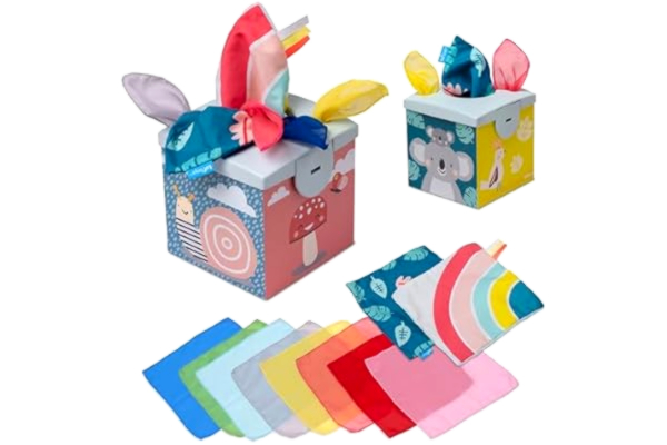 Taf Toys  Sensory Wonder Tissue Box For Infants & Toddlers, Colourful Pull Scarves and Koala Daydream Crinkling Blankies For Educational Preschool Learning & Development